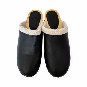 ba&sh Black Leather Clogs with Soft Cream Trim